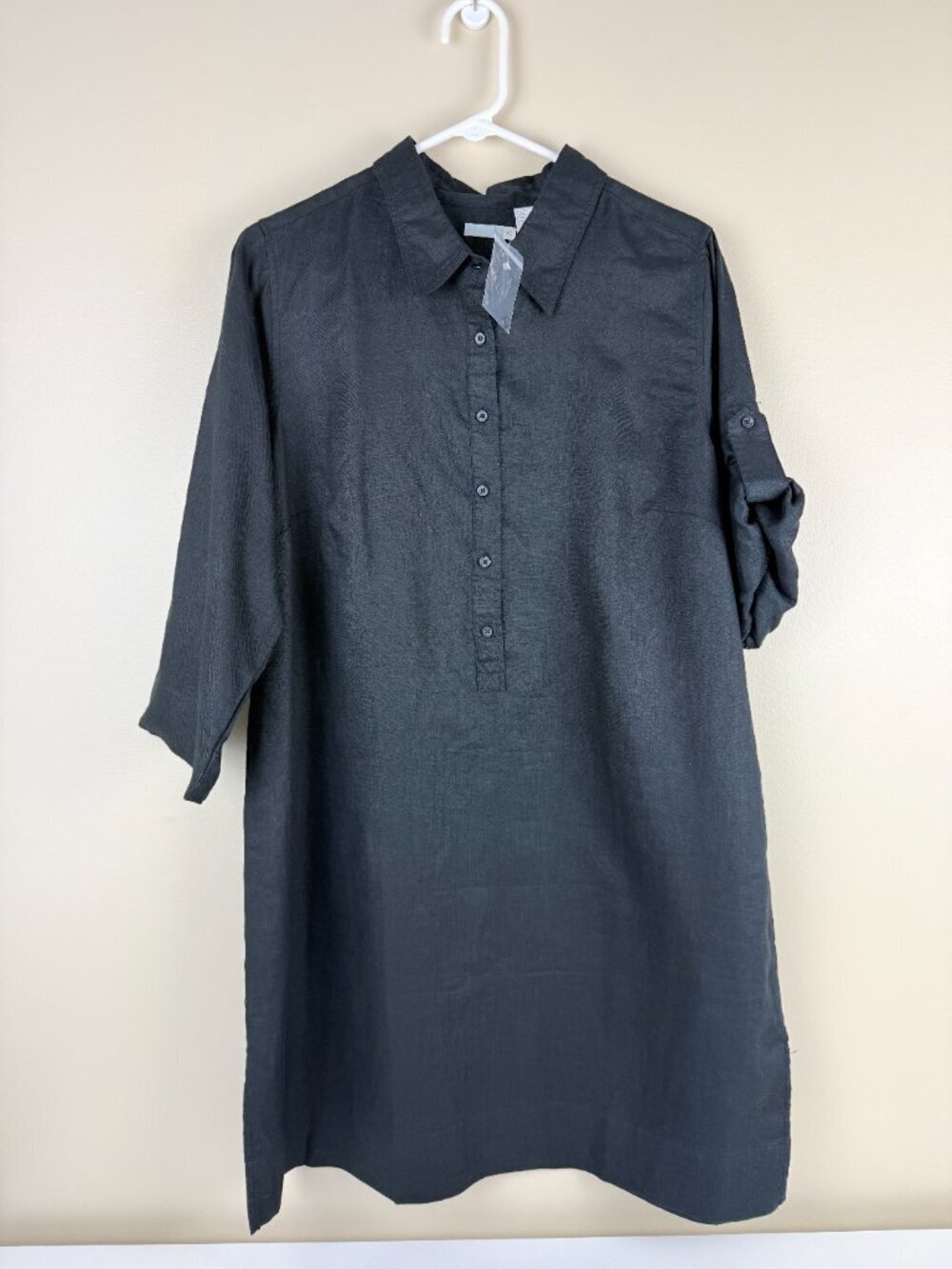 NWOT New 100% Linen Button Front Shirt Dress Tunic